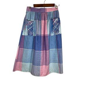 Vintage Plaid Midi Skirt M Pink Retro Classic Striped Cottagecore Preppy 80s